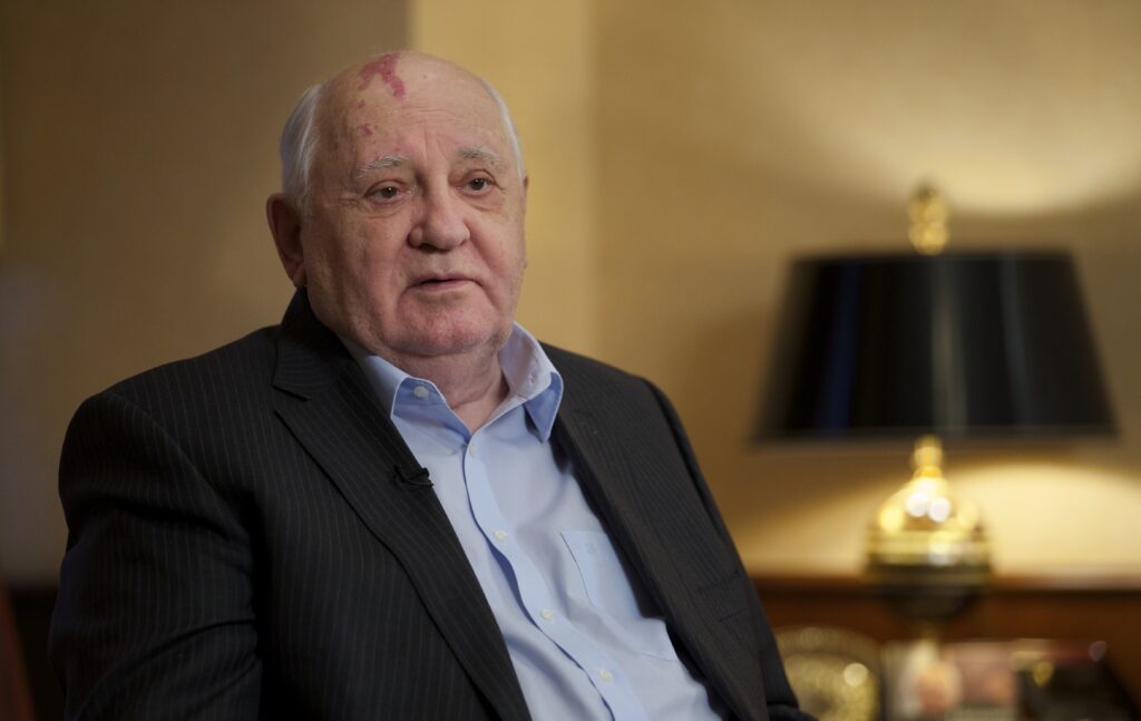 FILE - Former Soviet President Mikhail Gorbachev speaks to the Associated Press during an interview at his foundation's…