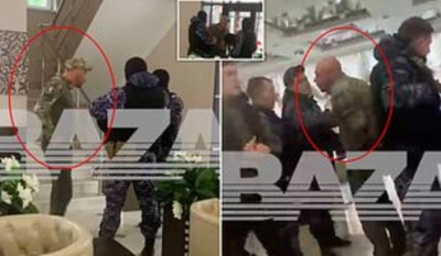 انقلاب قوات بوتين على بعضها.. شاهد.. مقاتل من القوات الخاصة يتشاجر مع أحد رجال الحرس الوطني الروسي