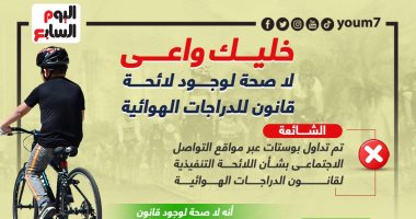 خليك واعى.. لا صحة لوجود لائحة قانون للدراجات الهوائية.. إنفوجراف