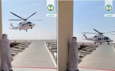 شاهد .. لحظة نقل قلب من متبرع إماراتي عبر مروحية هيليكوبتر لزرعه لمواطن بالرياض