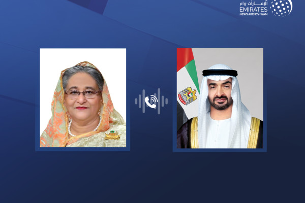 وكالة أنباء الإمارات - رئيس الدولة يتلقى اتصالاً هاتفياً من رئيسة وزراء بنغلاديش..أعربت خلاله عن تقديرها لدور الإمارات في الإفراج عن الموظفين الأمميين باليمن